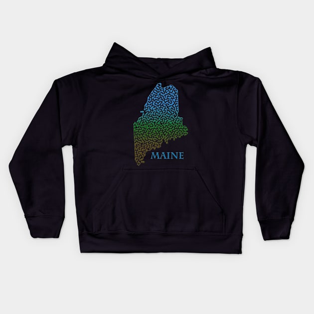 State of Maine Colorful Maze Kids Hoodie by gorff